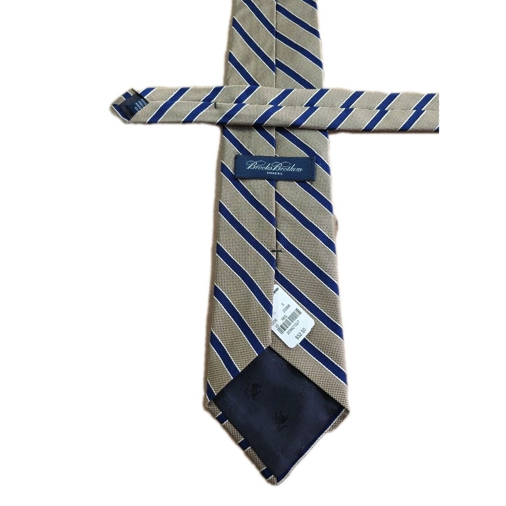 Brooks Brothers Makers Tie Men's Gold Navy Silk Repp Stripe OLD GOLD Made in USA